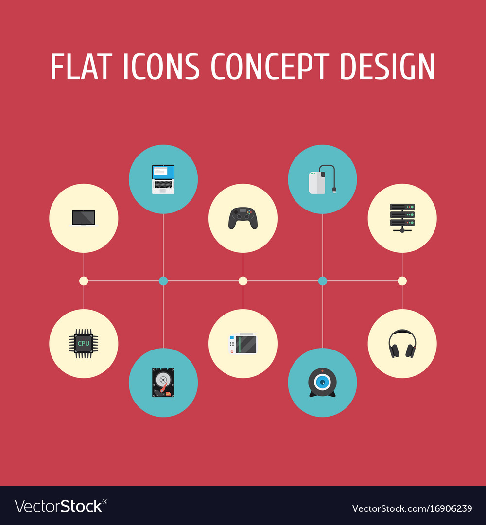 Flat icons monitor microprocessor slot machine