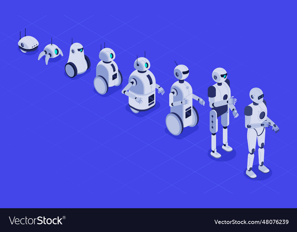 Isometric evolution of robots progress vector image Isometric evolution of robots progress