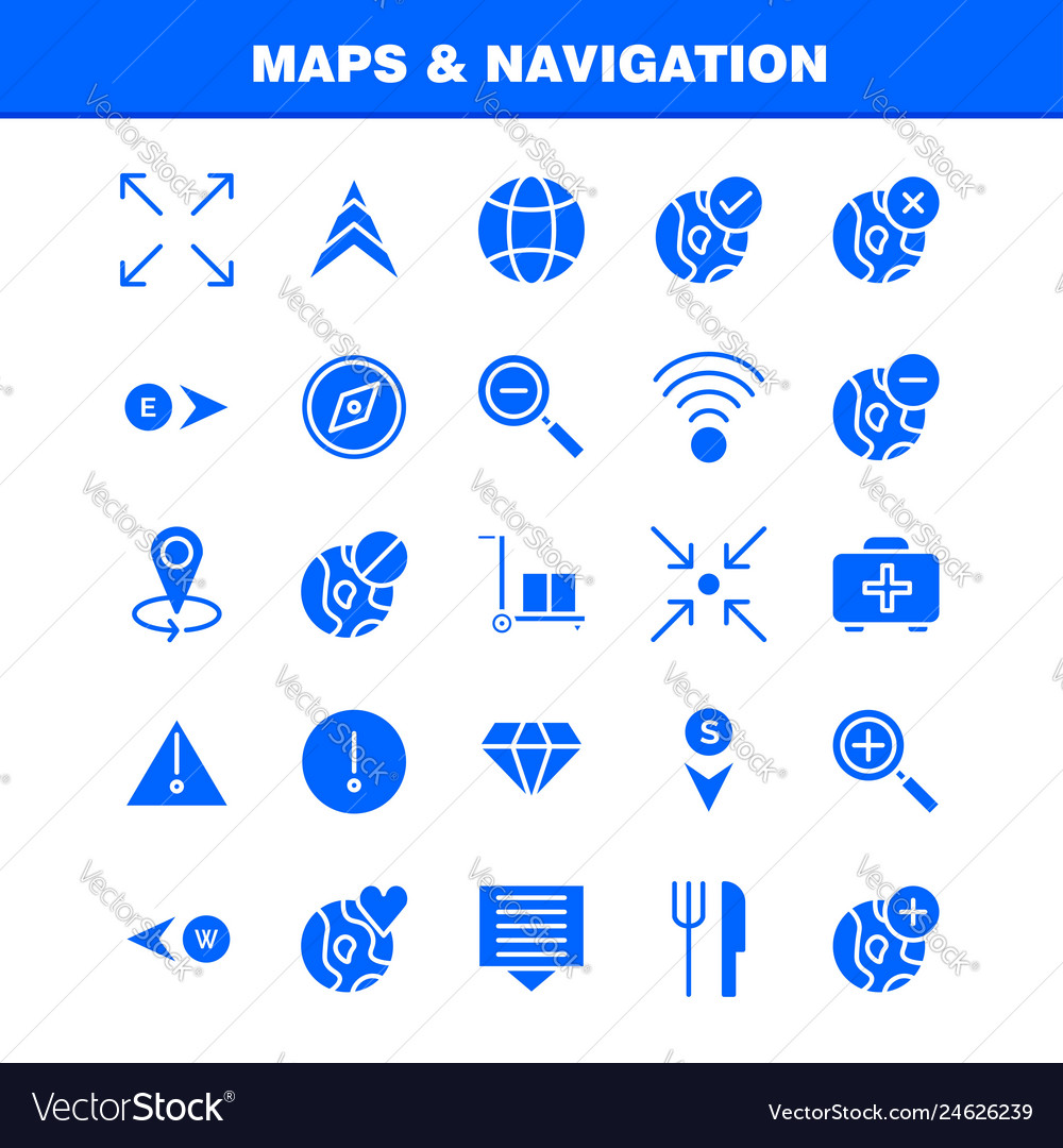 Maps and navigation solid glyph icon pack