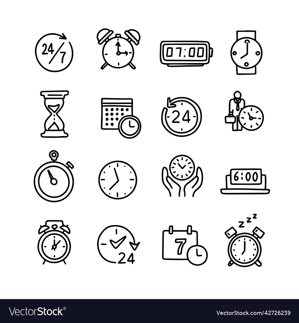 Set von Zeituhr Icons Umriss doodle