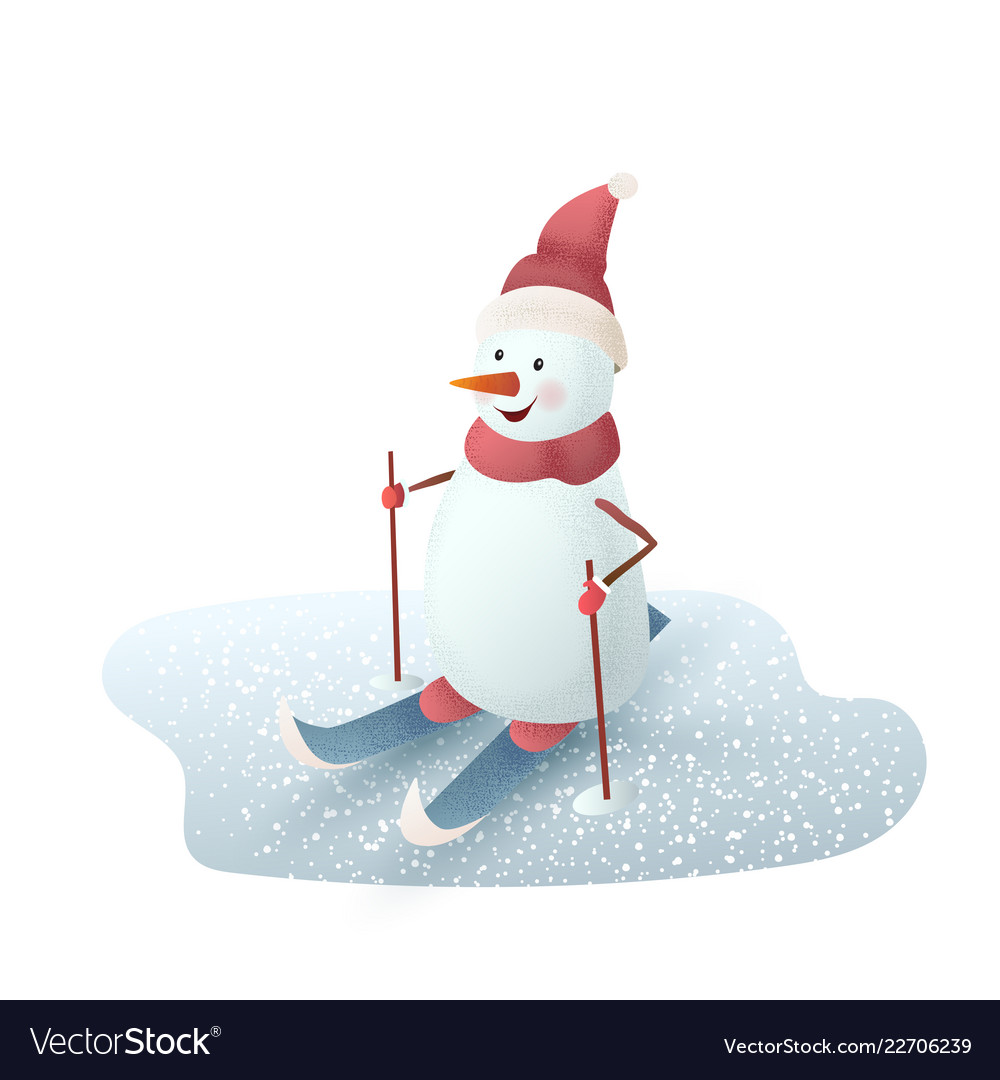 Snowman on Skis - Winter Scene