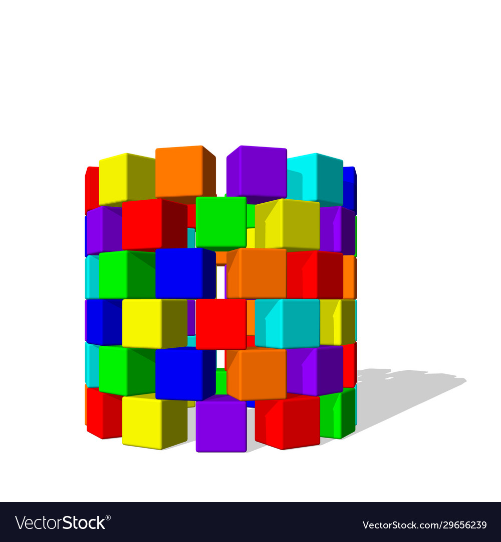 Tower from toy building blocks colorful front view