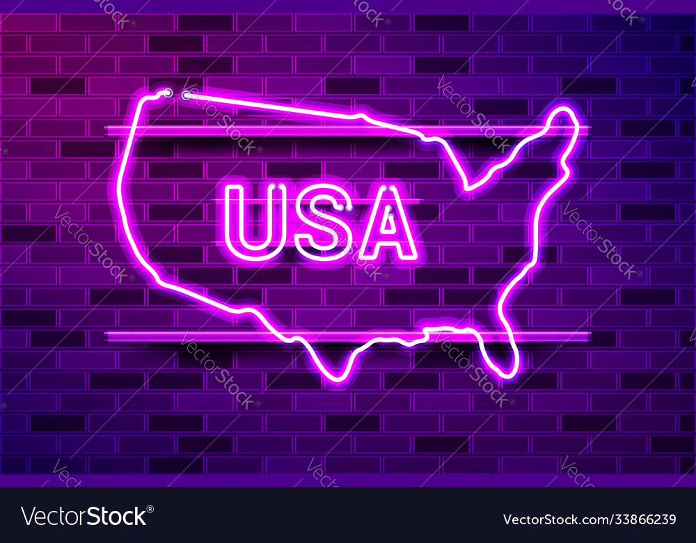 United states map glowing purple neon lamp sign Vector Image