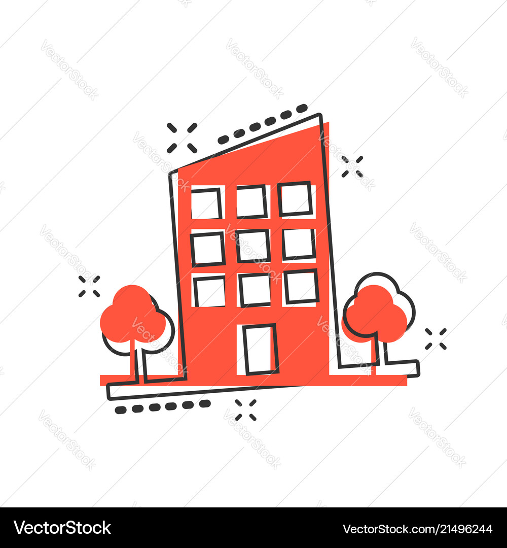 Cartoon building with trees in comic style house Vector Image