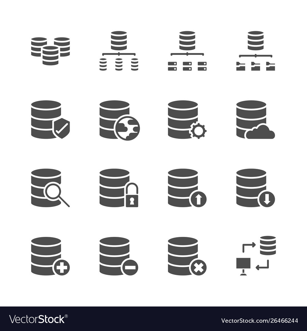 Database system icon set in glyph design