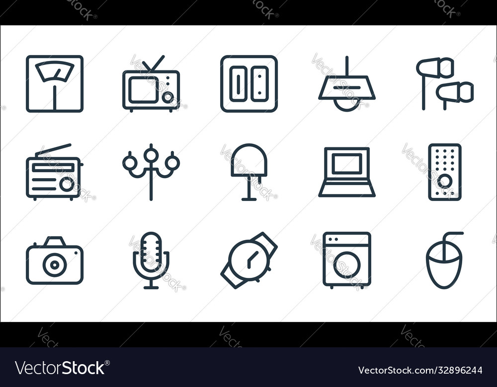 Electronics line icons linear set quality vector image Electronics line icons linear set quality