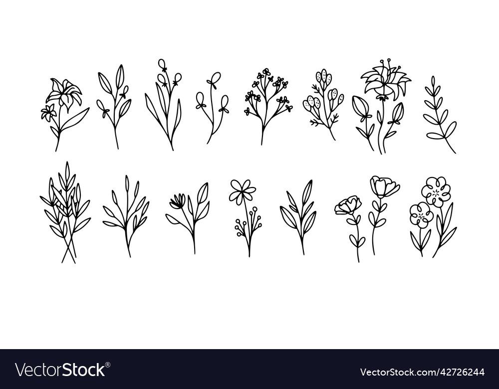 Flower simple icon doodle outline plant Royalty Free Vector