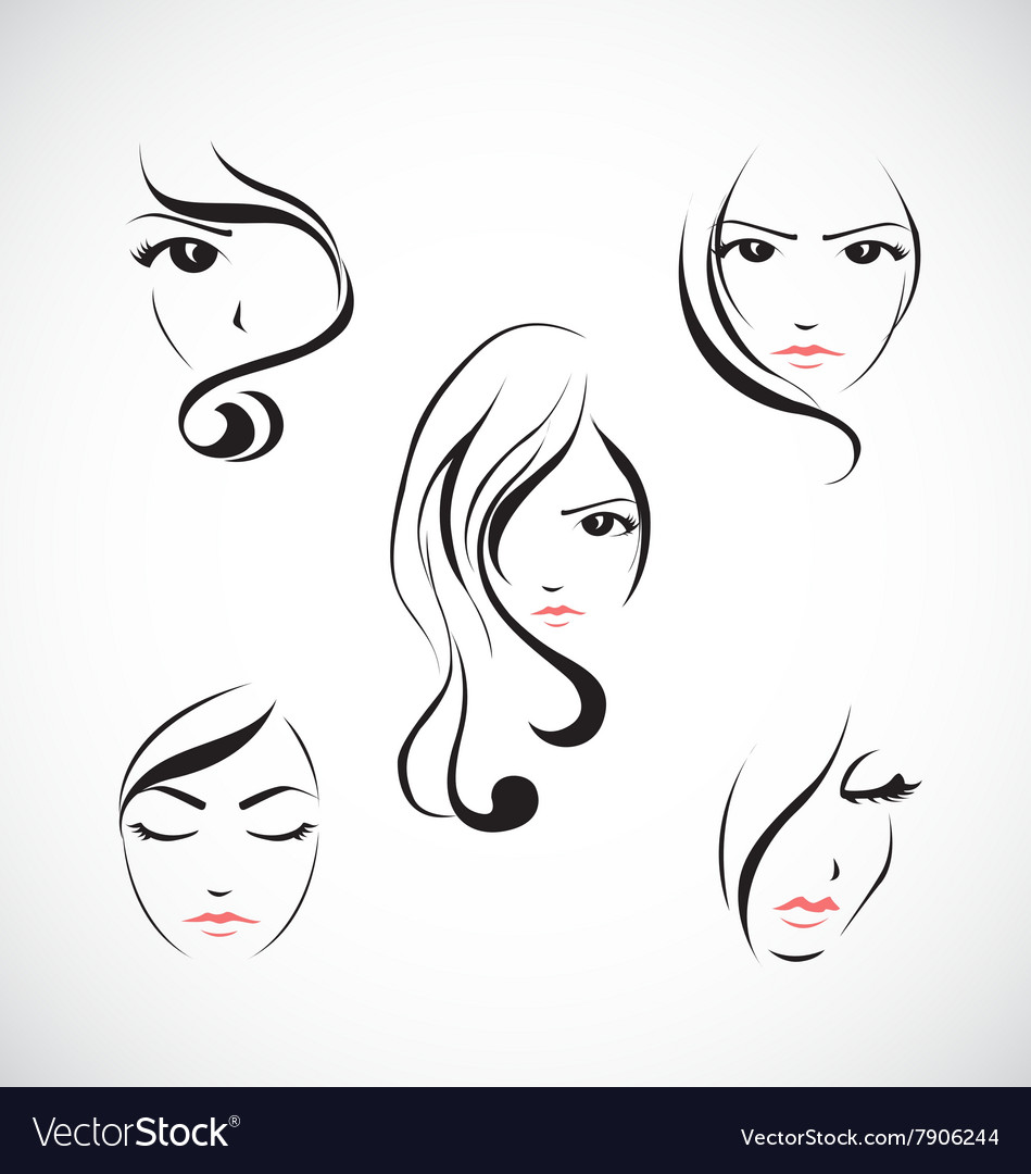 Icon set of beautiful woman with long hair Vector Image