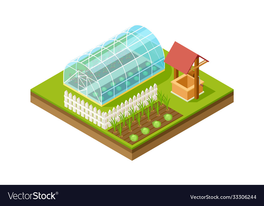 Isometric greenhouse gardening and planting Vector Image