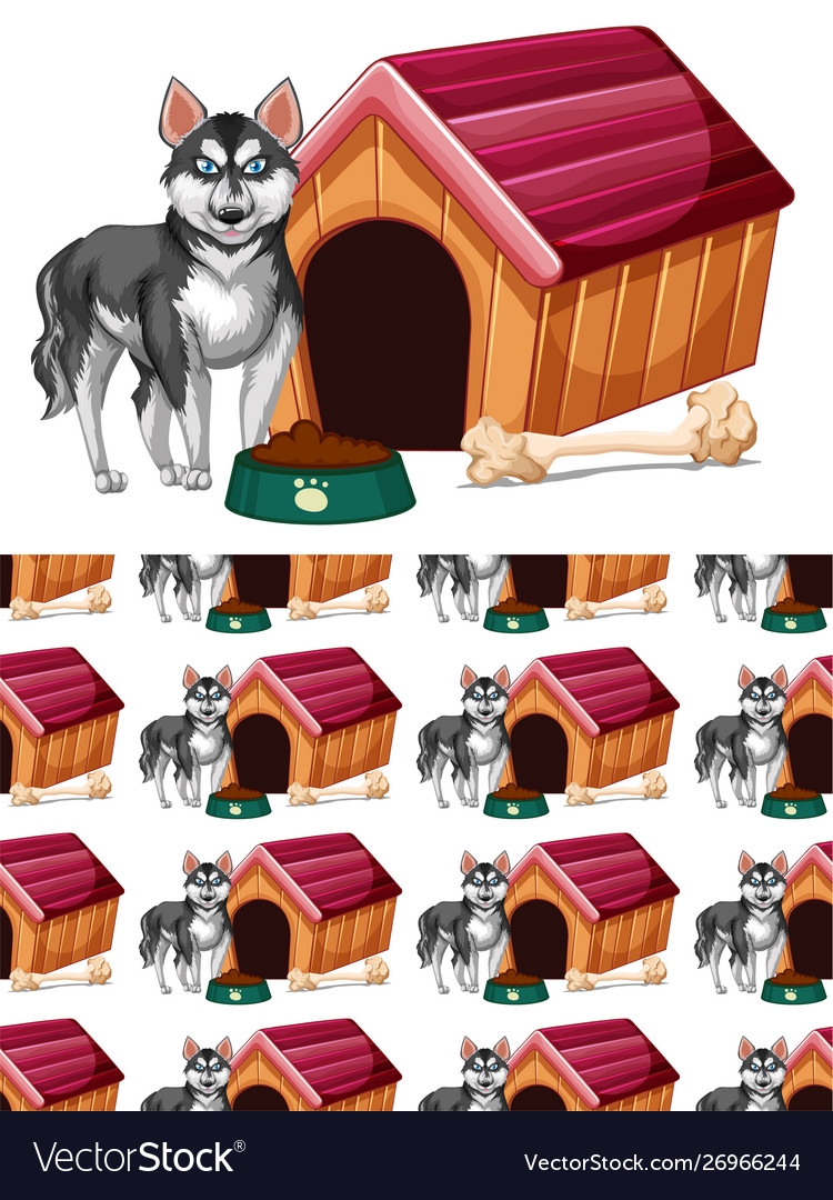 Nahtloses Hintergrunddesign mit Hund und Hundehaus vector image Nahtloses Hintergrunddesign mit Hund und Hundehaus