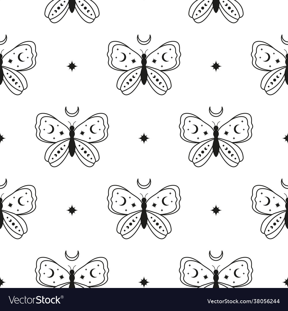 Seamless pattern with crescent moon butterflies