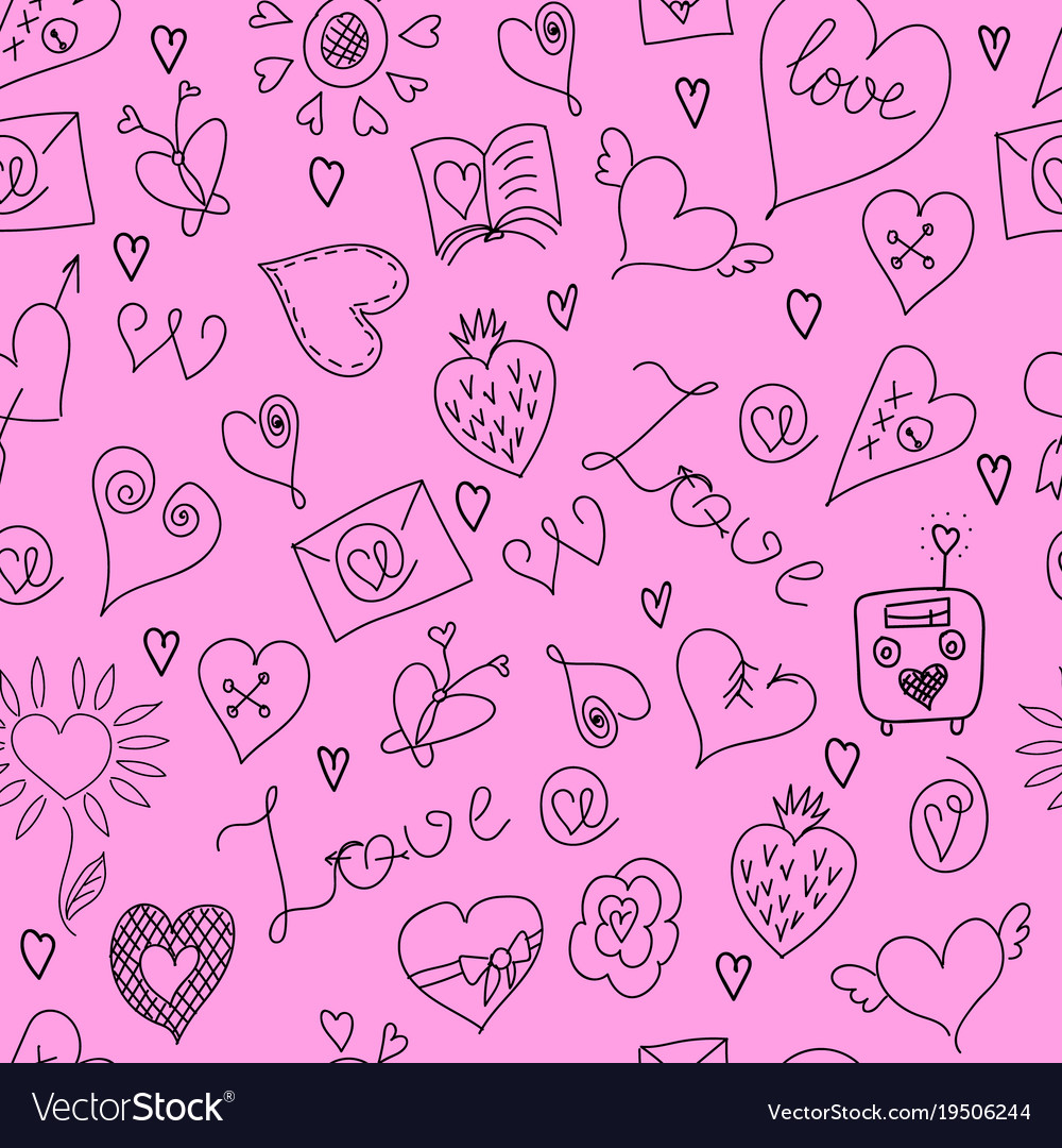 Valentines day large icons set seamless pattern