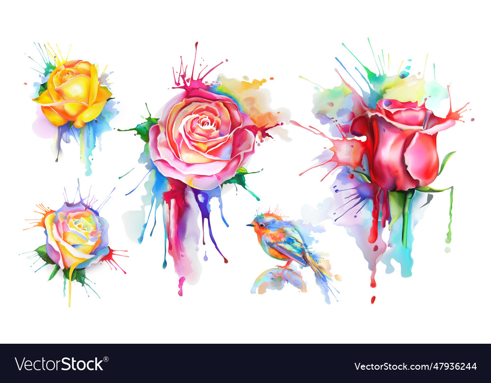 Watercolor roses set of icons