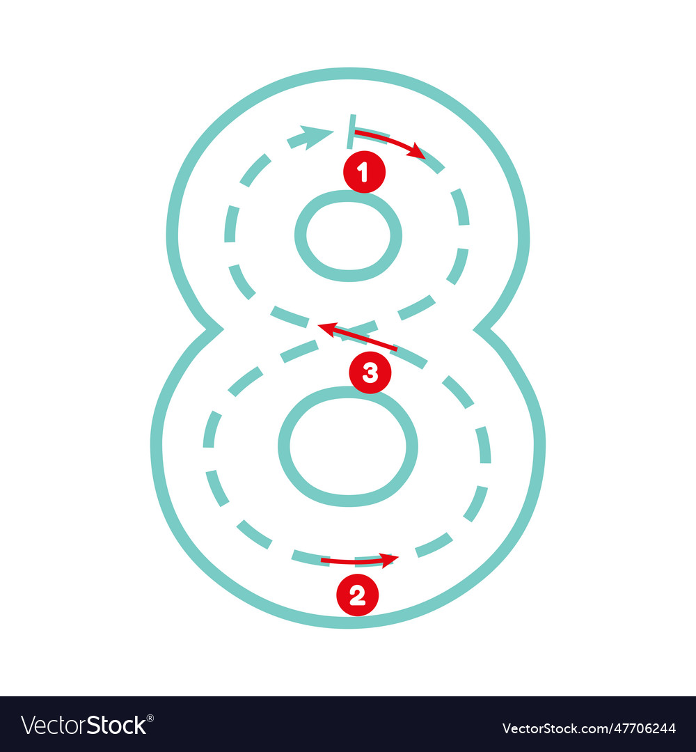 Write number eight with tracing guide outline vector image Write number eight with tracing guide outline