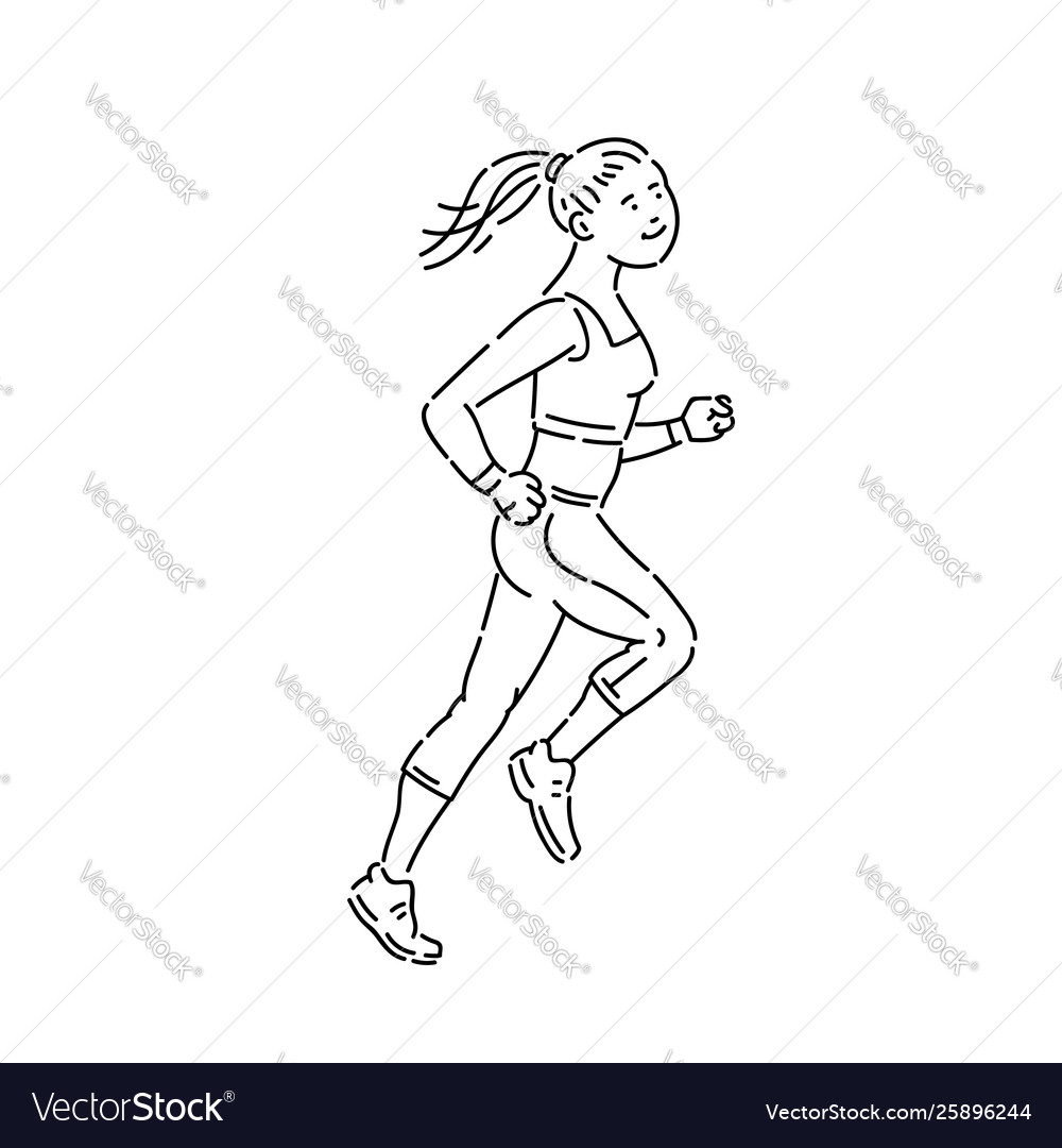 Young girl fitness athlete runs line art Vector Image