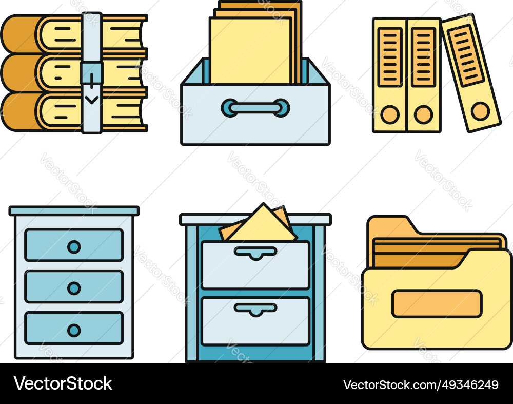 Archive library icons set color Royalty Free Vector Image