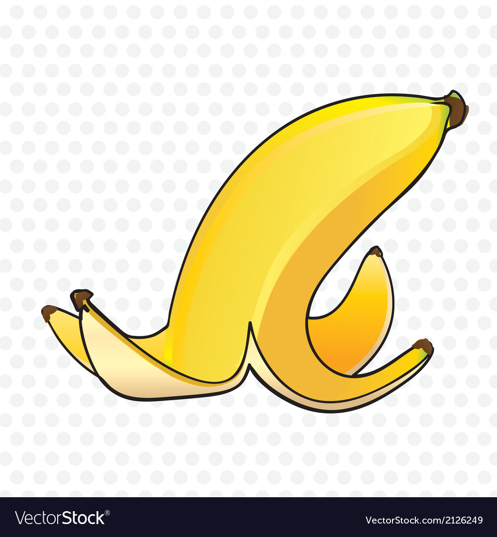 Banana peel on white background with gray dots