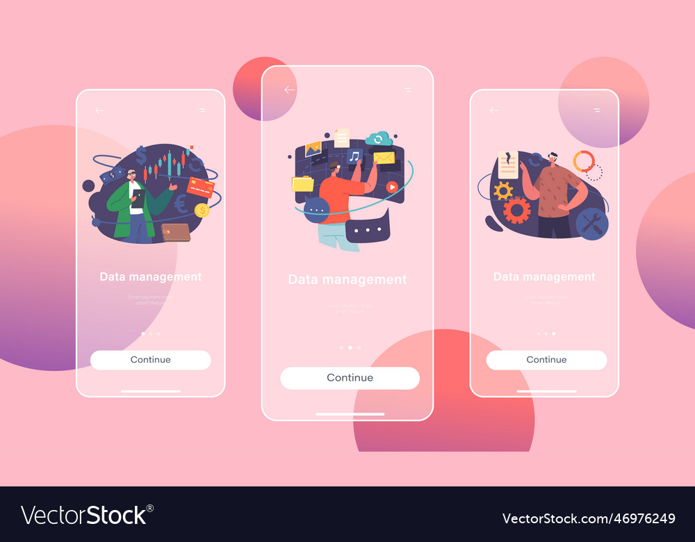 Data management mobile app page onboard screen vector image Data management mobile app page onboard screen