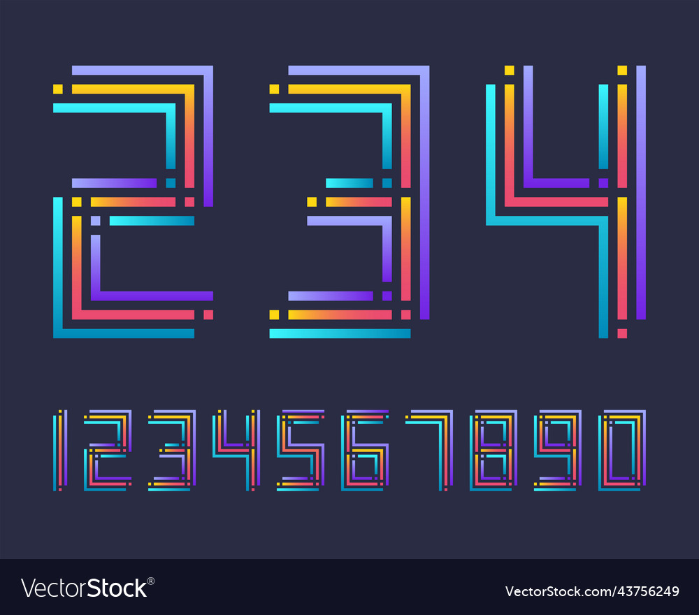 Geometric font line digital effect design numbers