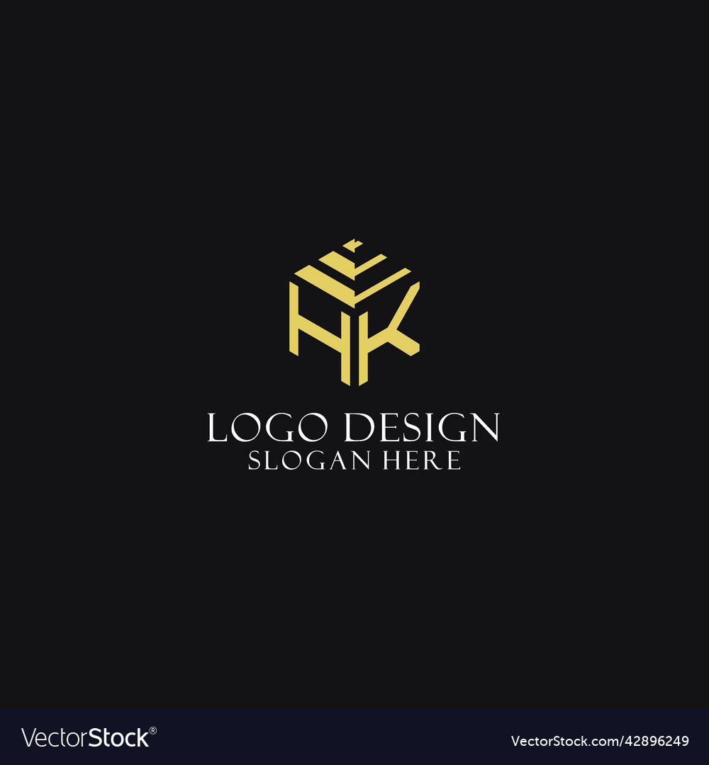 Hk initial monogram with hexagon shape logo