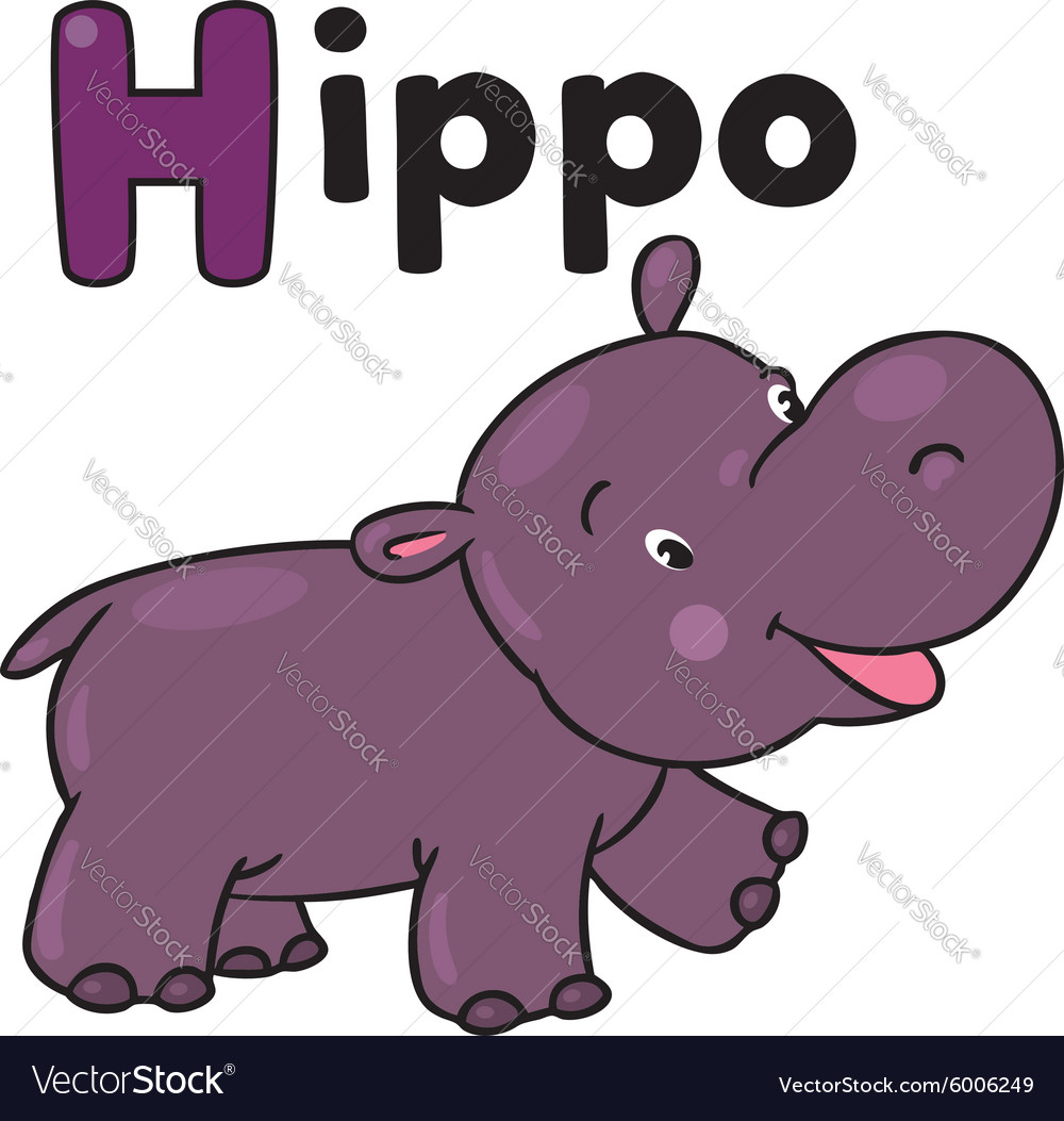 Little Funny Hippo For Abc Alphabet H Royalty Free Vector