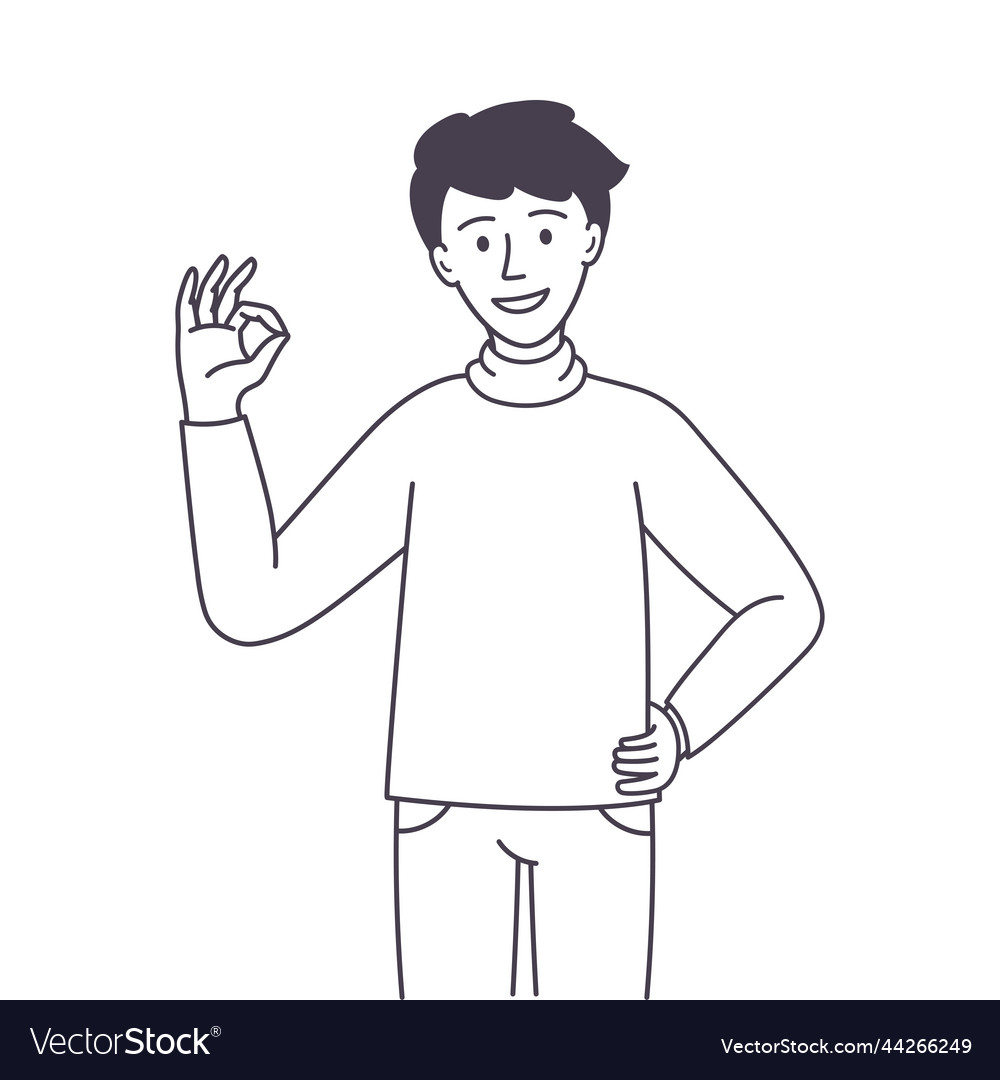 Man character showing ok positive hand gesture Vector Image