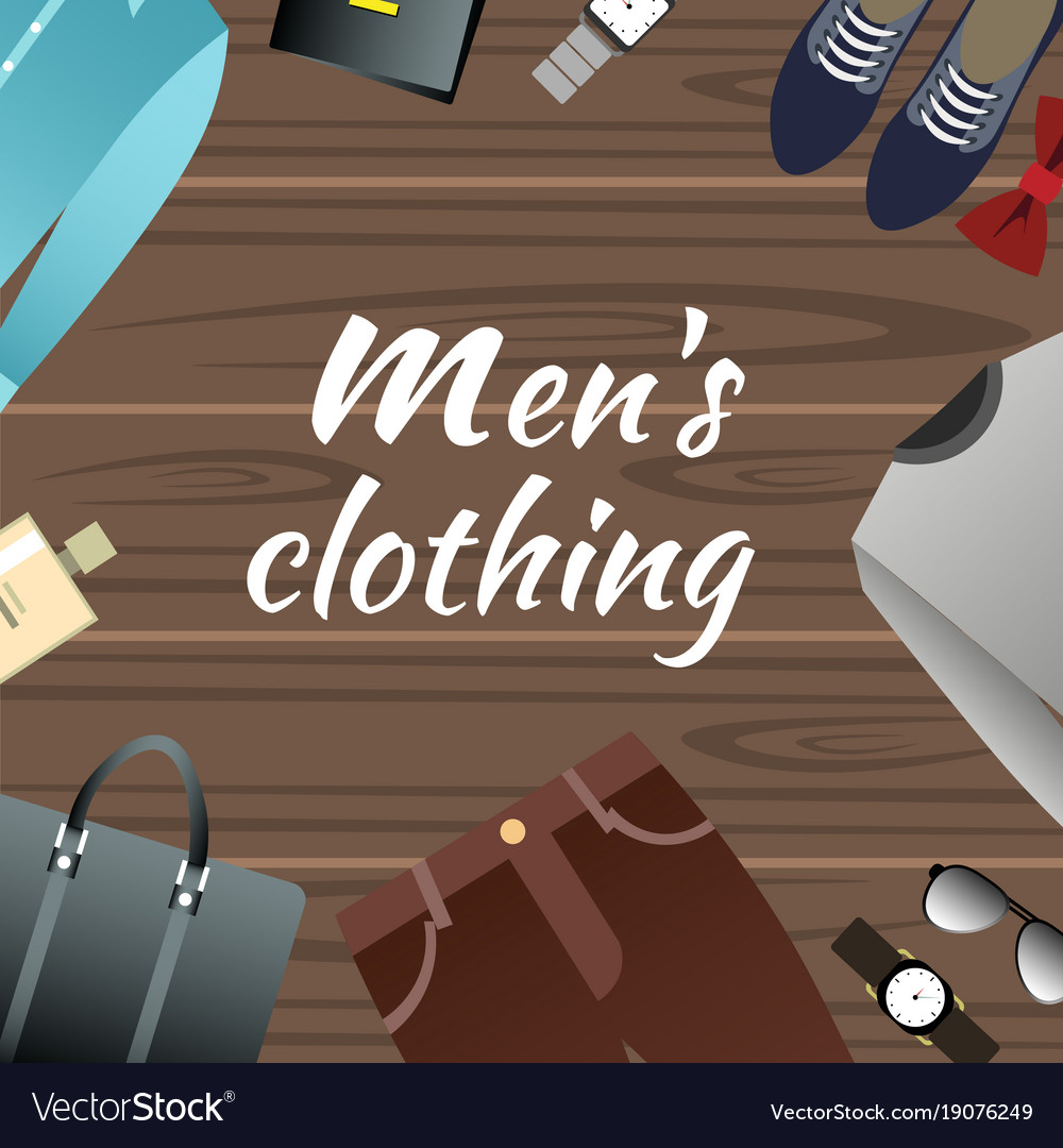 Men s clothing and accessories on wooden