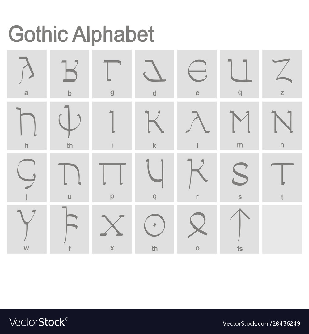 Monochrome icons with gothic alphabet