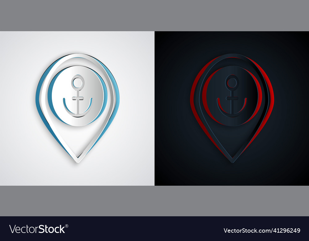Paper cut map pointer with anchor icon isolated