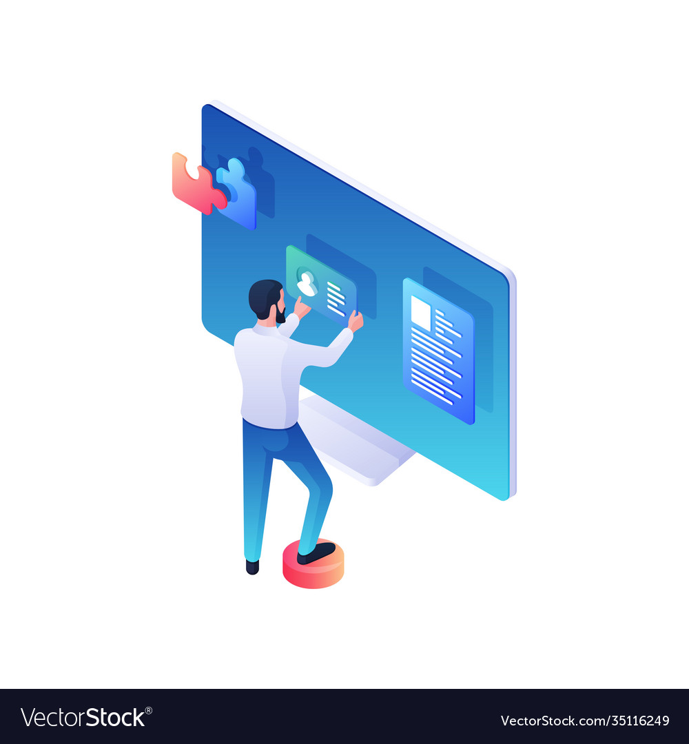 Programmer is developing online user account vector image Programmer is developing online user account