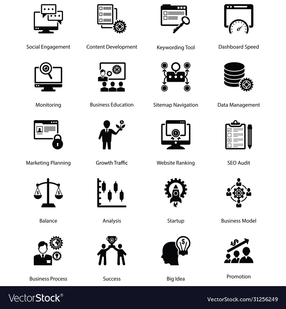 Project management glyph icons set Royalty Free Vector Image