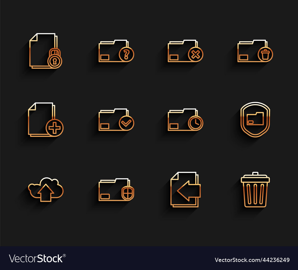 Set line cloud upload document folder protection vector image Set line cloud upload document folder protection