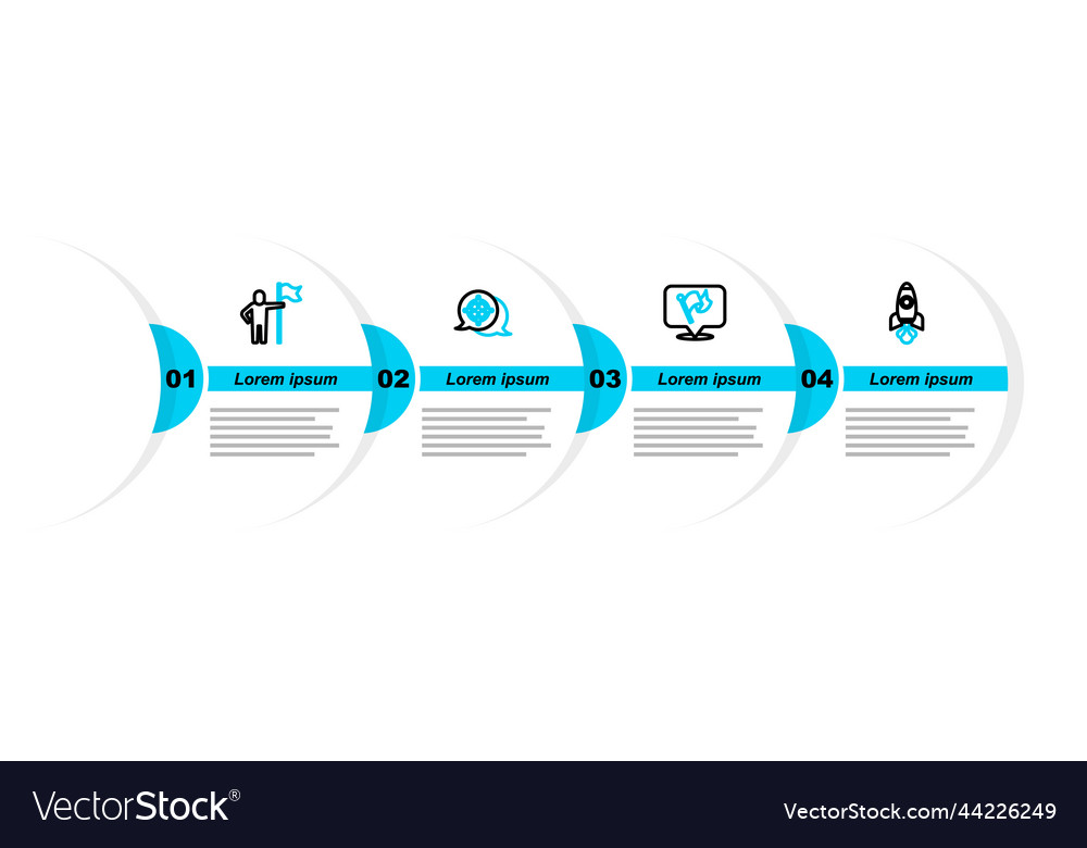 Set line rocket ship flag target and man holding vector image Set line rocket ship flag target and man holding