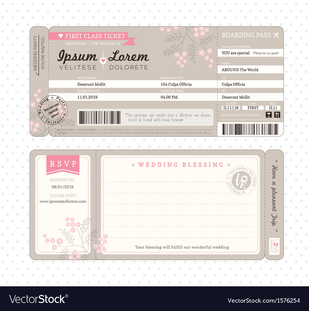 Boarding pass wedding invitation template Vector Image