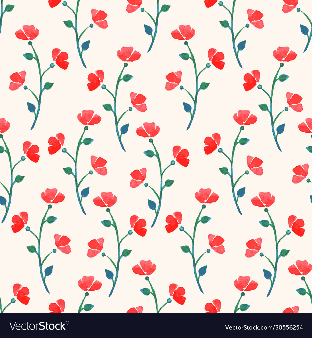 Cute watercolor red poppies