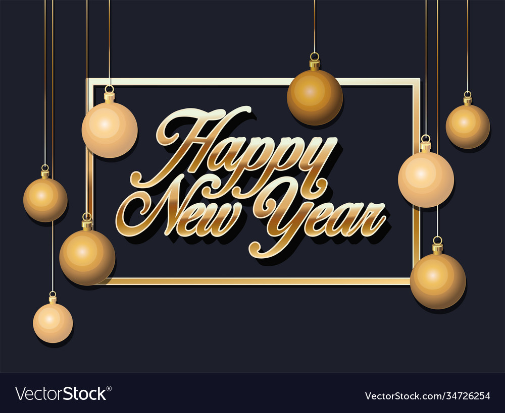 Happy New Year In Gold Harvest Lettering Over Vector Image