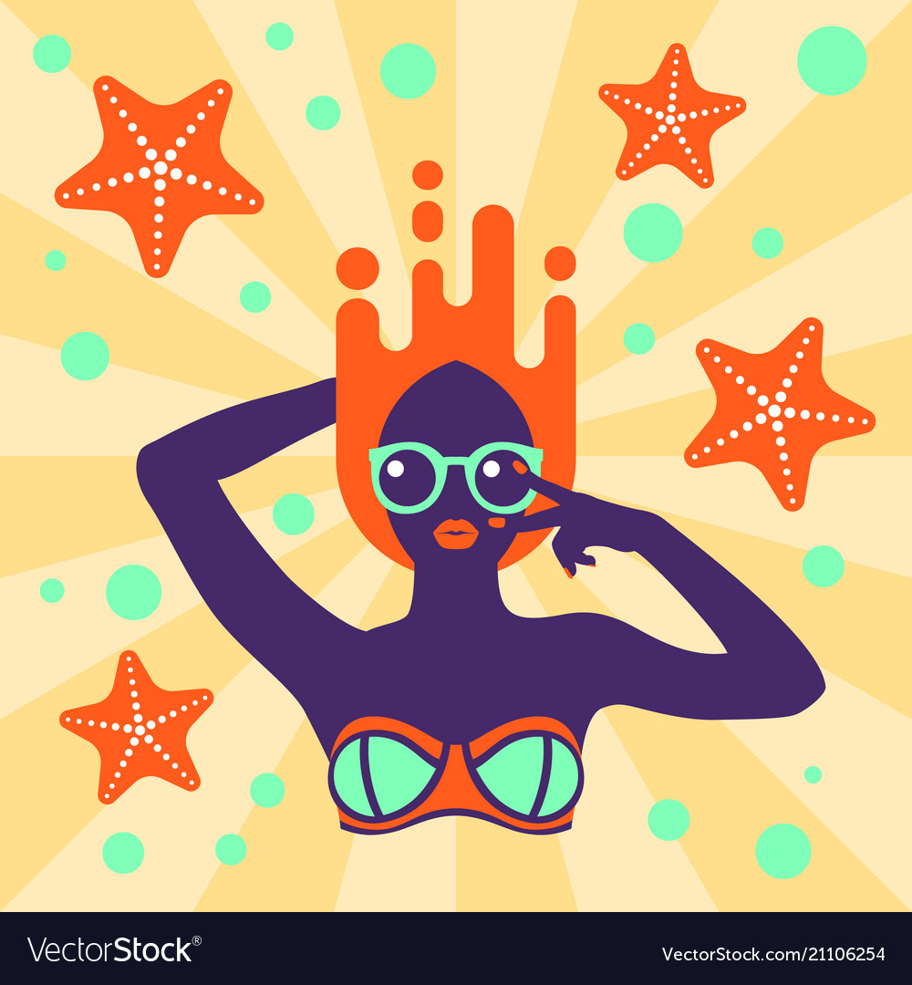 Hot tan girl in bikini flat pop art style Vector Image