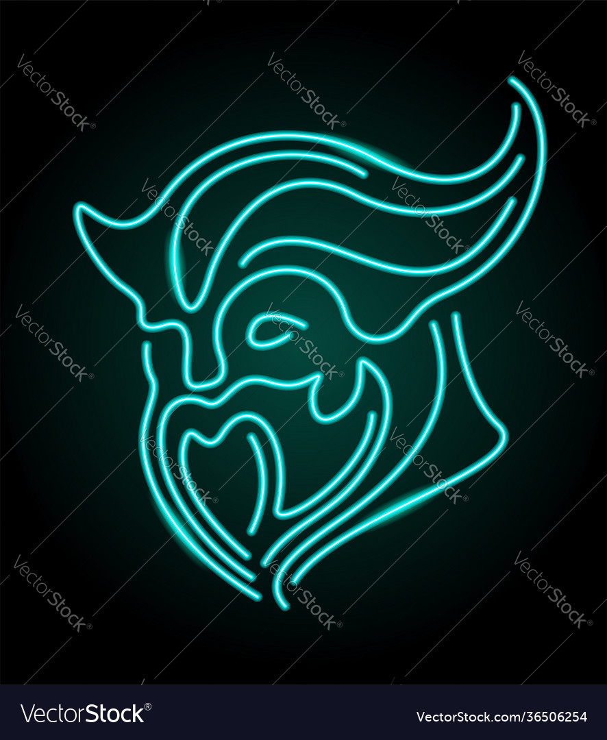 Line art with shiny blue neon viking head