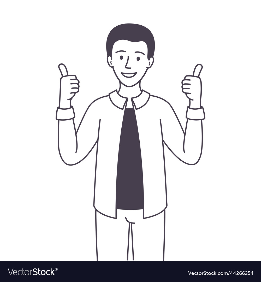 Man character showing thumb up as positive hand