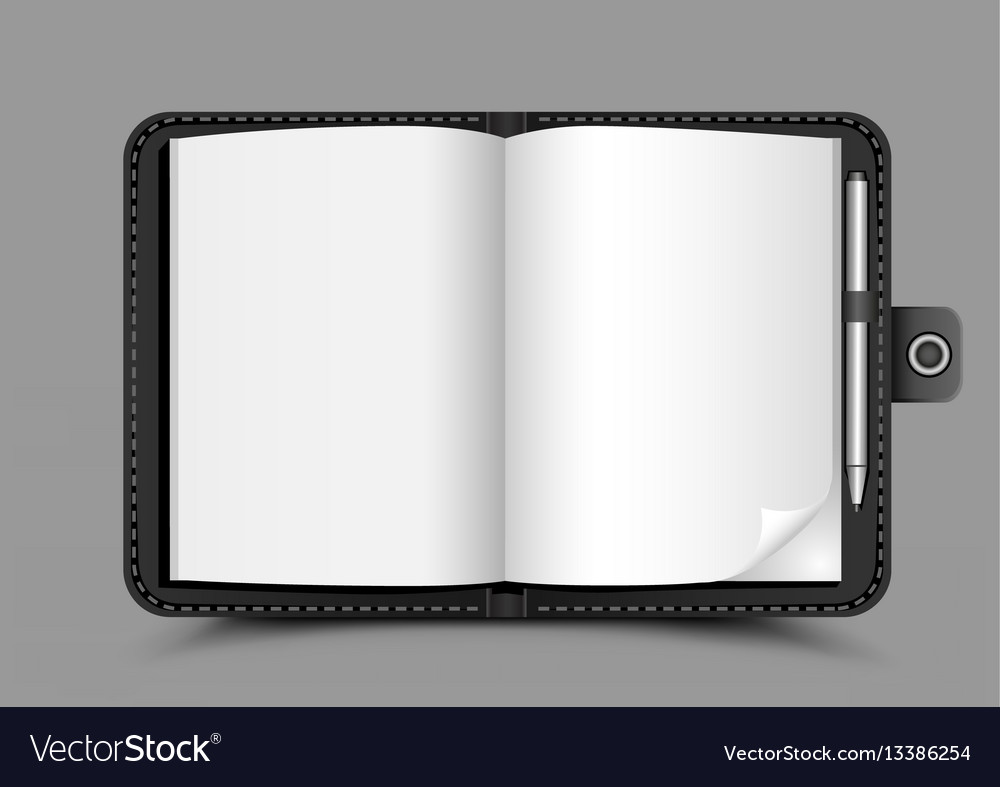 Open notepad gray background vector image Open notepad gray background