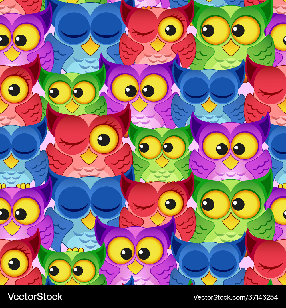 Seamless pattern with colorful owls Royalty Free Vector
