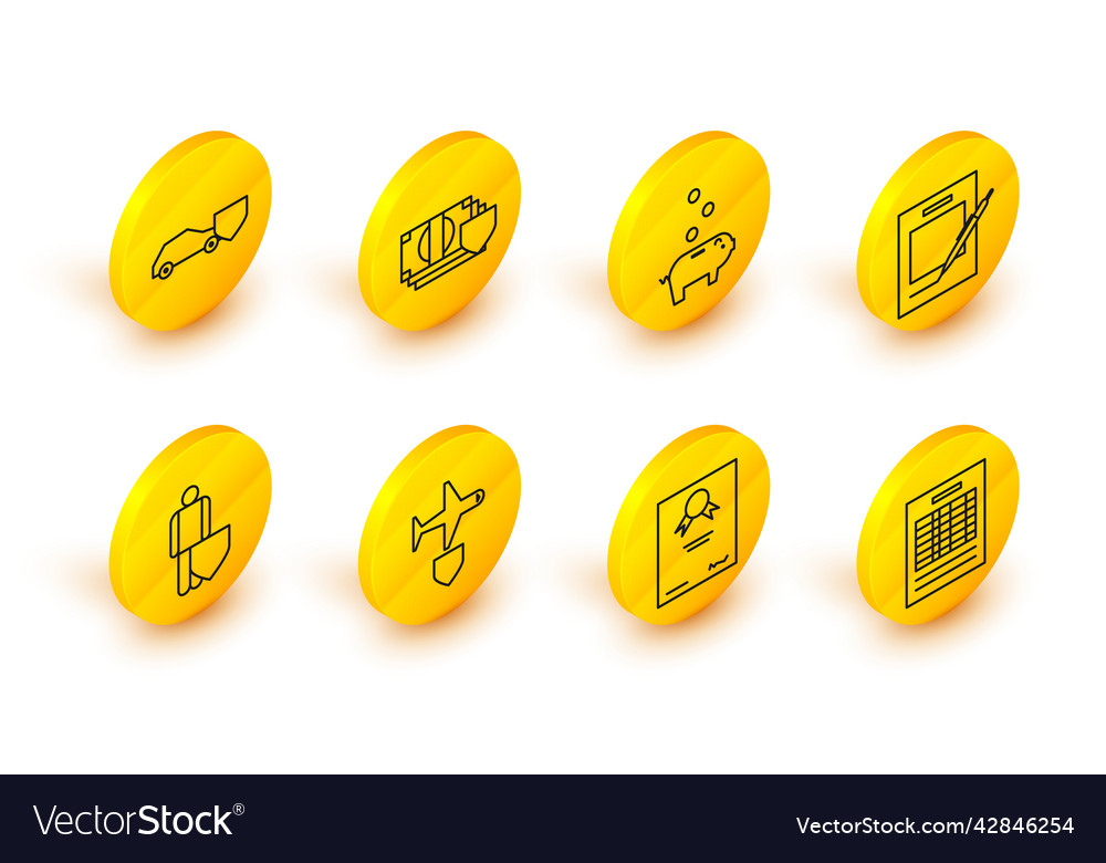 Set line report file document certificate vector image Set line report file document certificate