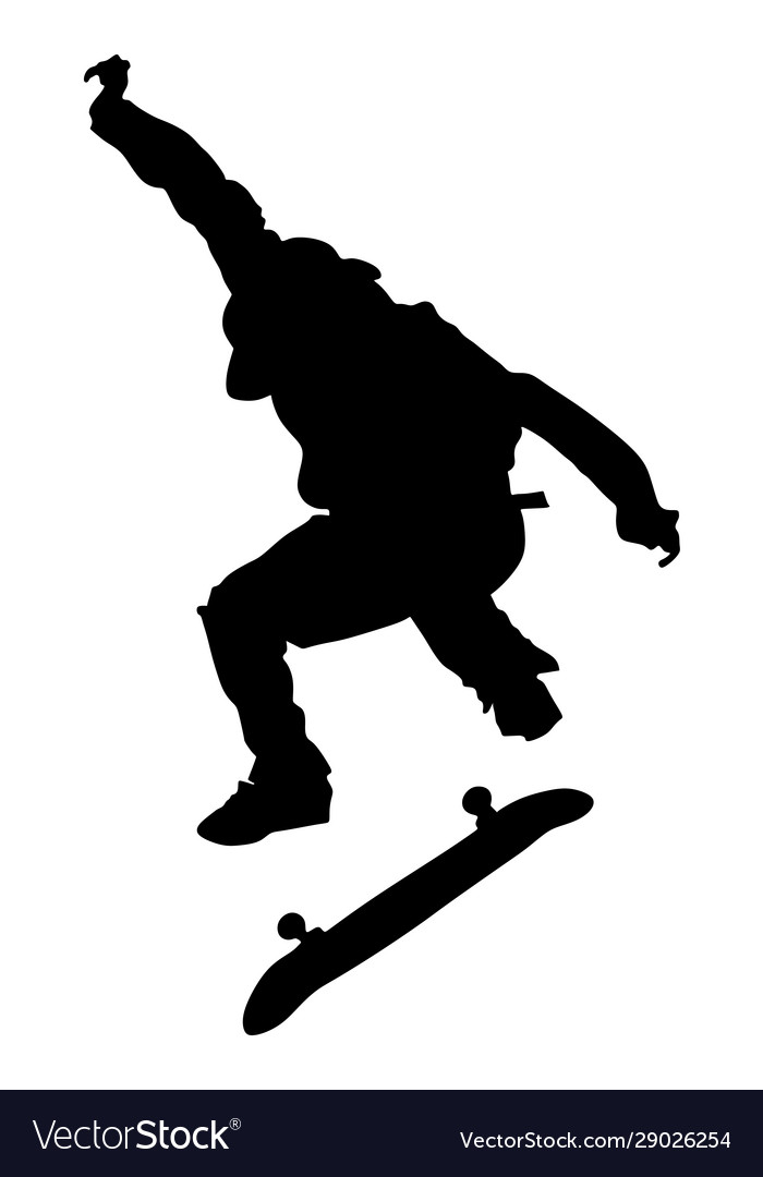 Skateboarder air jump trick silhouette sport man Vector Image