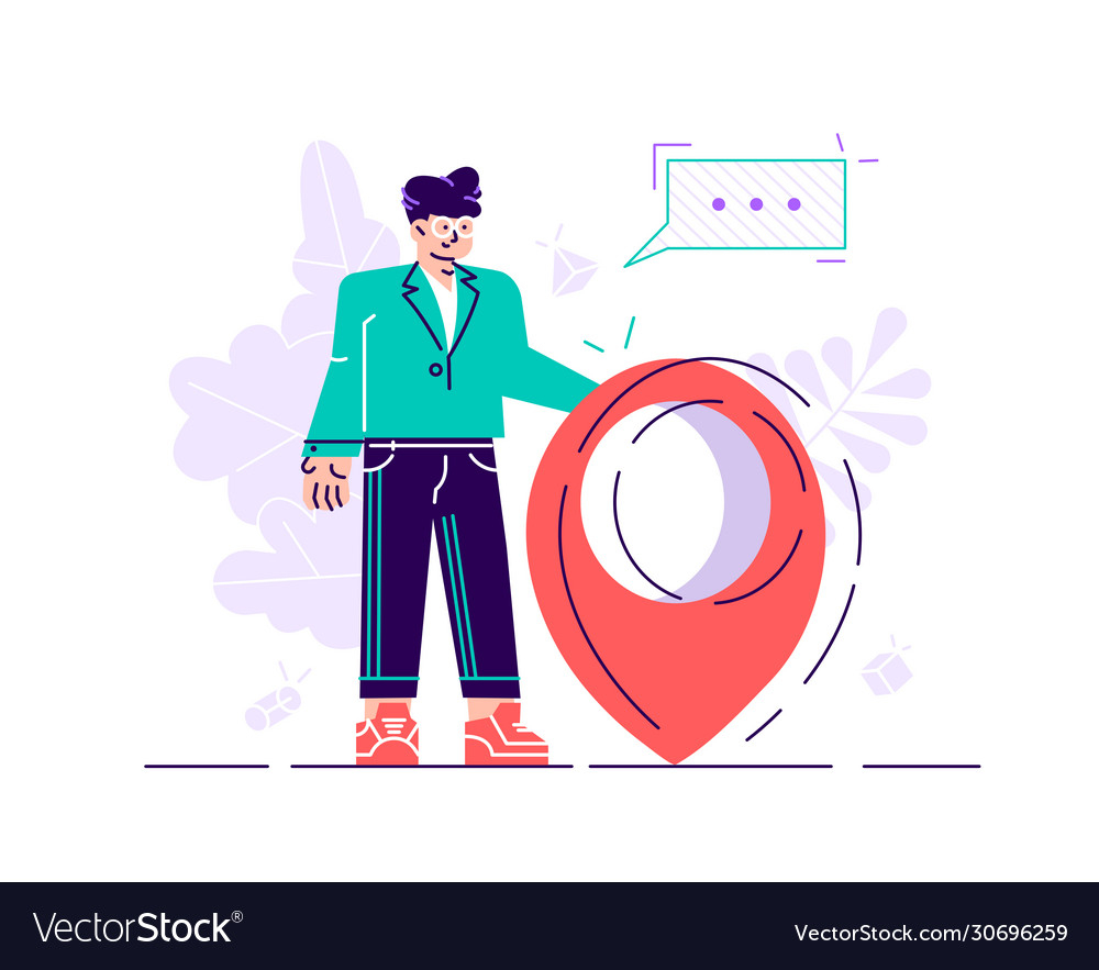 Businessman is standing close to big map pointer vector image Businessman is standing close to big map pointer