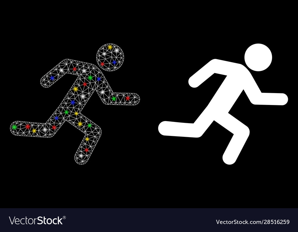 Flare mesh wire frame running man icon with vector image Flare mesh wire frame running man icon with