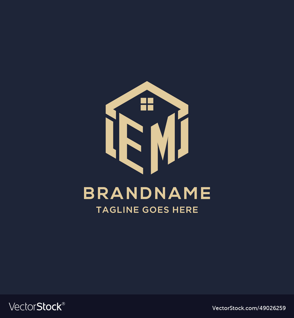 Initials em logo with abstract home roof hexagon Vector Image