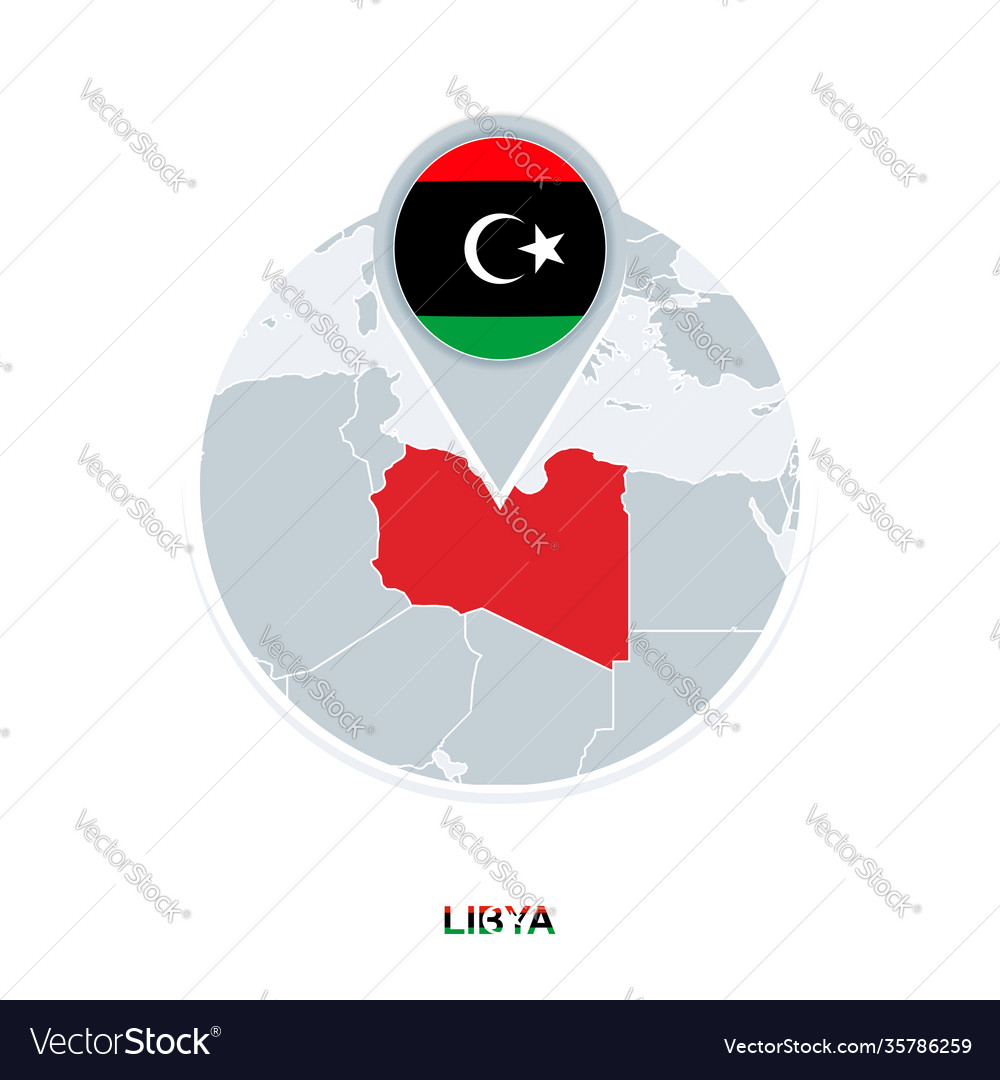 Libya map and flag icon with highlighted
