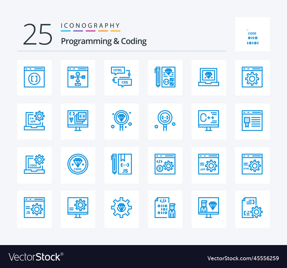 Programming and coding 25 blue color icon pack