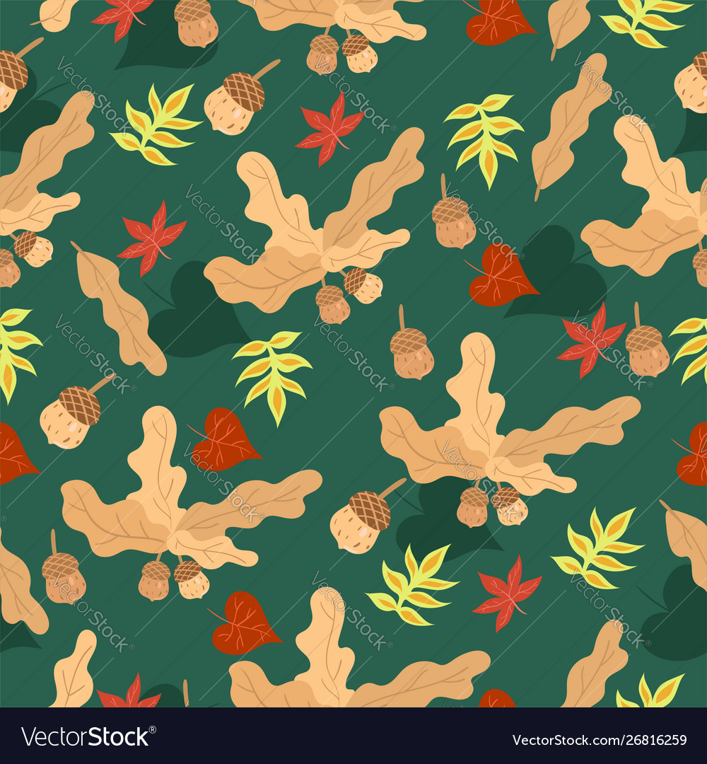 Seamless pattern with acorns and leaves graphics