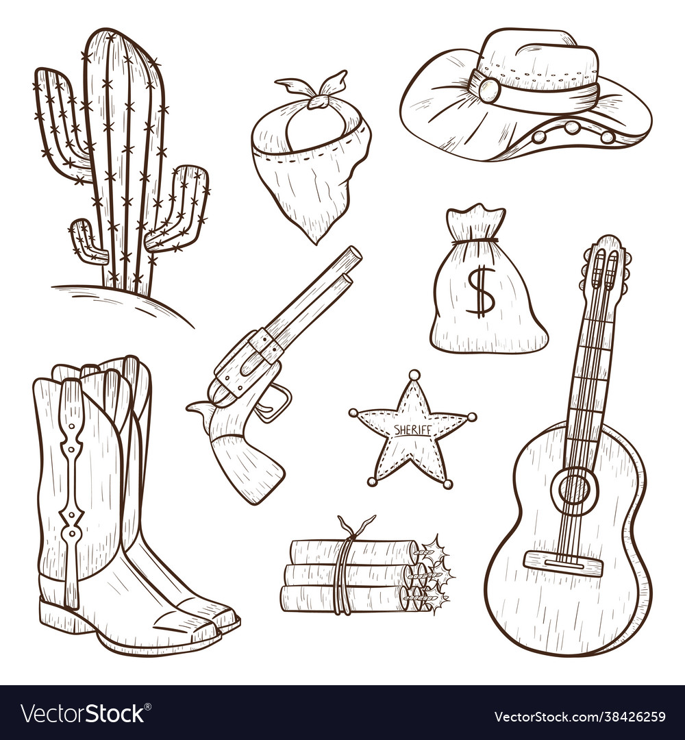 Set isolated icons in country style vector image Set isolated icons in country style